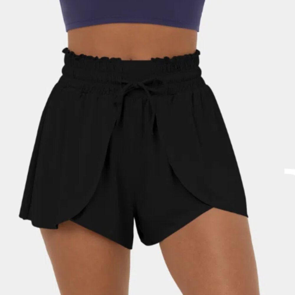 Frill High Waisted Elastic Waistband Drawstring Flowy Stacked Casual Shorts 3"